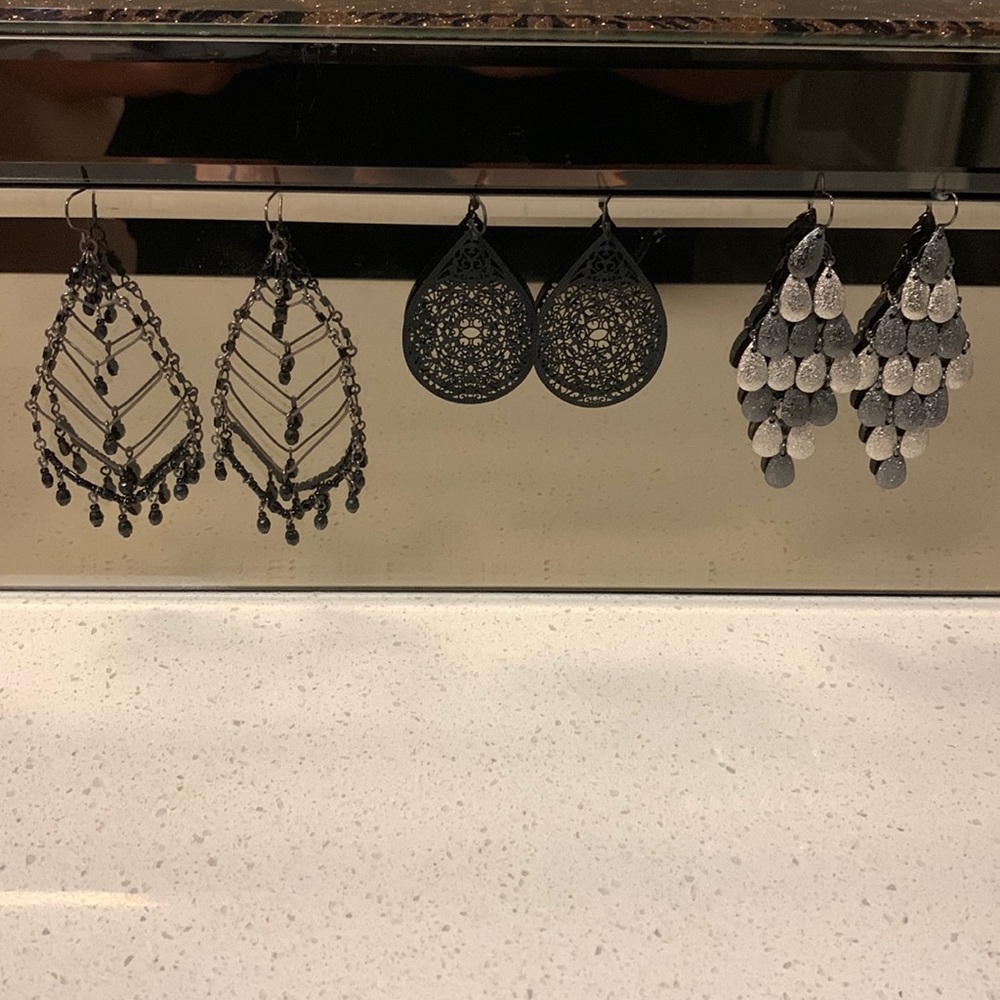 3 pairs of light weight black and silver earrings